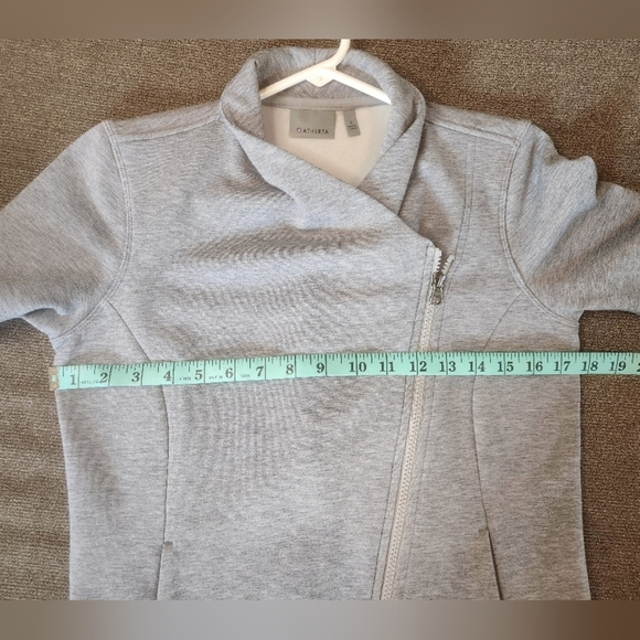 ATHLETA SOFTTECH MOTO JACKET WOOL BLEND women's Small Front Zip Sweater Sz Small - Picture 10 of 11